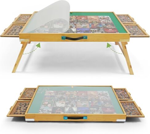 1500 Pieces Puzzle Table with Legs,25"x34" Wooden Jigsaw Puzzle Board with 4 Drawers & Cover,3-Tilting Angles for Puzzle Enthusiasts in Saudi Arabia