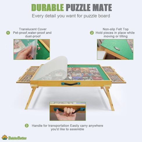 1500 Pieces Puzzle Table with Legs,25"x34" Wooden Jigsaw Puzzle Board with 4 Drawers & Cover,3-Tilting Angles for Puzzle Enthusiasts in Saudi Arabia