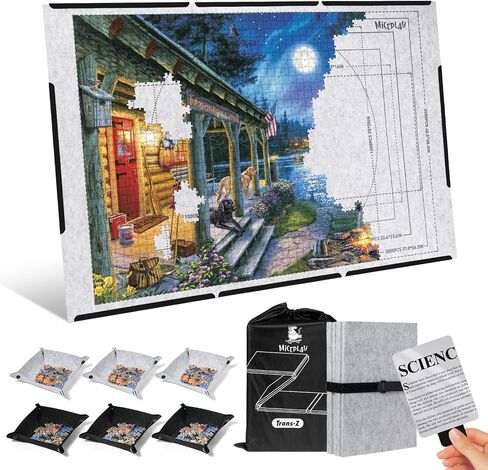 Jigsaw Puzzle Board with 6 Sorting Trays, Foldable Puzzle Mat with Auxiliary Lines for Puzzle Storage Saver, 46" x 31" Portable Puzzle Felt Board with Storage Bag, for Up to 2000 Pieces in Saudi Arabia