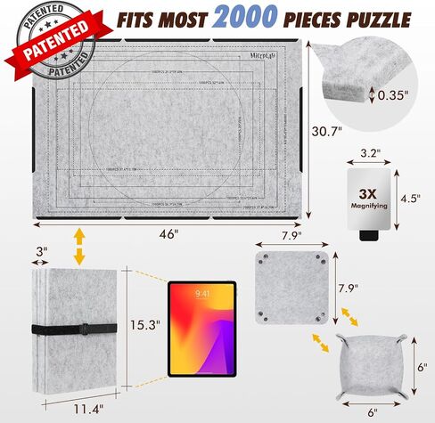 Jigsaw Puzzle Board with 6 Sorting Trays, Foldable Puzzle Mat with Auxiliary Lines for Puzzle Storage Saver, 46" x 31" Portable Puzzle Felt Board with Storage Bag, for Up to 2000 Pieces in Saudi Arabia