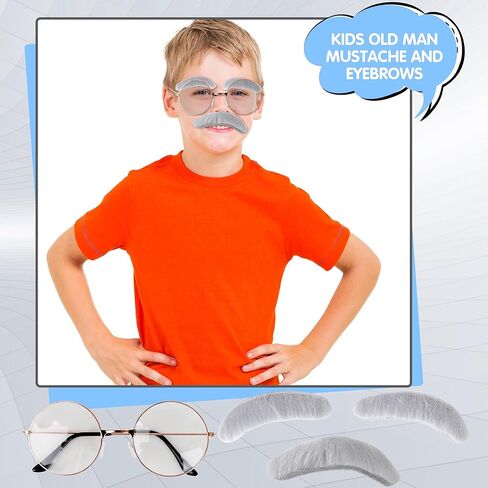 24 قطعة من إكسسوارات أزياء الرجل العجوز تتضمن نظارات الجد الذهبية الوردية وشارب الرجل العجوز والحواجب للأطفال والإكسسوارات الخاصة بحفلات الهالوين in Kuwait