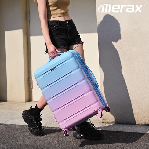مجموعة حقائب أمتعة من Merax مكونة من 3 قطع مع حامل أكواب، ABS مع عجلات دوارة وقفل TSA، أزرق/وردي، 20/24/28 بوصة in Kuwait