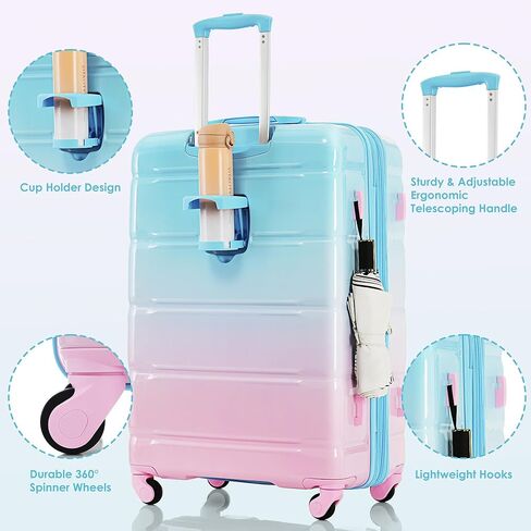 مجموعة حقائب أمتعة من Merax مكونة من 3 قطع مع حامل أكواب، ABS مع عجلات دوارة وقفل TSA، أزرق/وردي، 20/24/28 بوصة in Kuwait