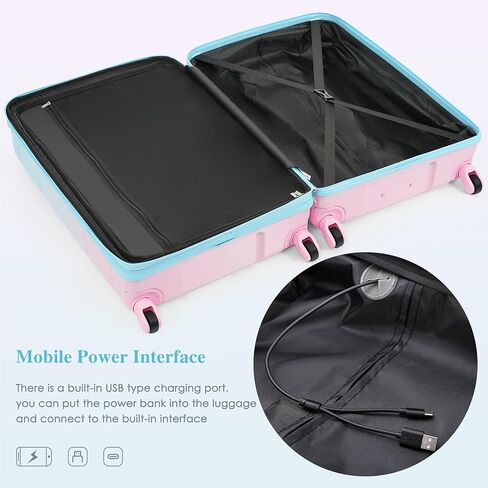 مجموعة حقائب أمتعة من Merax مكونة من 3 قطع مع حامل أكواب، ABS مع عجلات دوارة وقفل TSA، أزرق/وردي، 20/24/28 بوصة in Kuwait