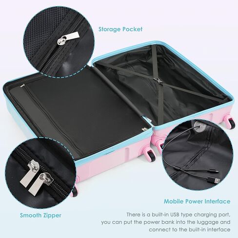 مجموعة حقائب أمتعة من Merax مكونة من 3 قطع مع حامل أكواب، ABS مع عجلات دوارة وقفل TSA، أزرق/وردي، 20/24/28 بوصة in Kuwait