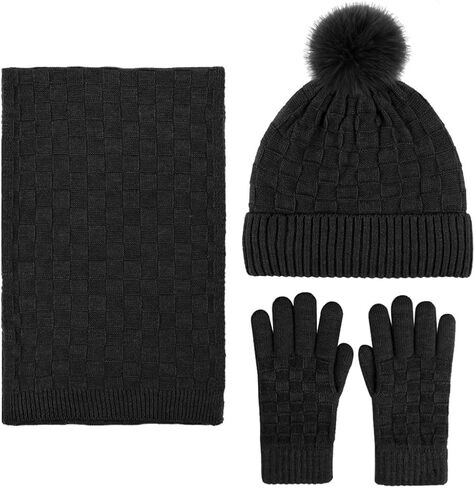 Harssidanzar إمرأة شتاء دافئ قبعة صغيرة لمس قفازات طويلة وشاح الكشمير الصوف مجموعة SL001US in Kuwait