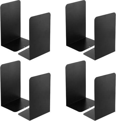 QWORK Bookend، نهايات كتب معدنية سوداء، مجموعة من 4 أزواج من نهايات الكتب شديدة التحمل للأرفف، وسدادات كتب غير قابلة للانزلاق، منظم بسيط للمكتب والمنزل in Saudi Arabia
