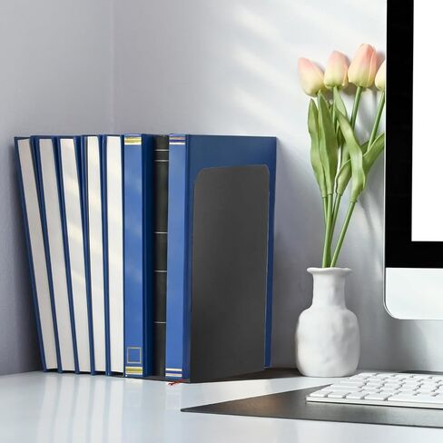 QWORK Bookend، نهايات كتب معدنية سوداء، مجموعة من 4 أزواج من نهايات الكتب شديدة التحمل للأرفف، وسدادات كتب غير قابلة للانزلاق، منظم بسيط للمكتب والمنزل in Saudi Arabia