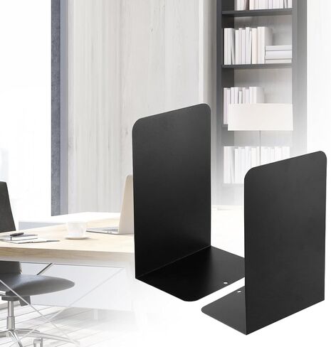 QWORK Bookend، نهايات كتب معدنية سوداء، مجموعة من 4 أزواج من نهايات الكتب شديدة التحمل للأرفف، وسدادات كتب غير قابلة للانزلاق، منظم بسيط للمكتب والمنزل in Saudi Arabia