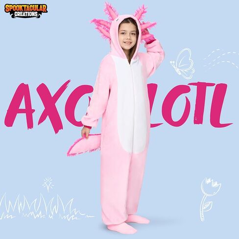 Spooktacular Creations Halloween Kids بيجامة للبنات، زي بذلة بقلنسوة بسحاب وردي لأزياء الهالوين التنكرية in Saudi Arabia