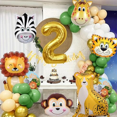 21 قطعة من بالونات حيوانات سفاري الغابة الأسد الفهد والقرد والحمار الوحشي والنمر من رقائق الفويل البرية اثنين من سفاري حديقة الحيوان الغابة ذات طابع بري رقم 2 اثنين من لوازم ديكور عيد الميلاد الثاني (الثاني) in Kuwait