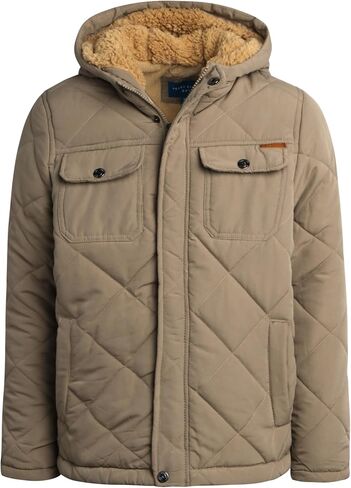 Perry Ellis Boys' Winter Jacket - Suede Microber Quilted Jacket with Hood - Warm Insulated Outerwear Jacket for Boys (8-18) in Saudi Arabia
