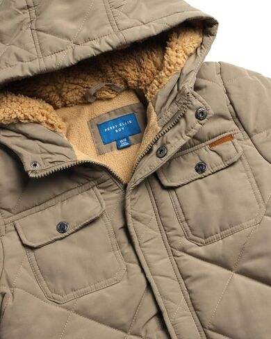 Perry Ellis Boys' Winter Jacket - Suede Microber Quilted Jacket with Hood - Warm Insulated Outerwear Jacket for Boys (8-18) in Saudi Arabia