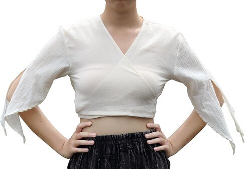 Soft Cotton Ladies Cross Over Bust Wrap Gypsy Pixie Shirt with Tie Sleeves in Kuwait