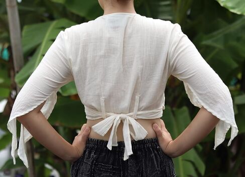 Soft Cotton Ladies Cross Over Bust Wrap Gypsy Pixie Shirt with Tie Sleeves in Kuwait