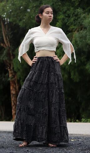 Soft Cotton Ladies Cross Over Bust Wrap Gypsy Pixie Shirt with Tie Sleeves in Kuwait