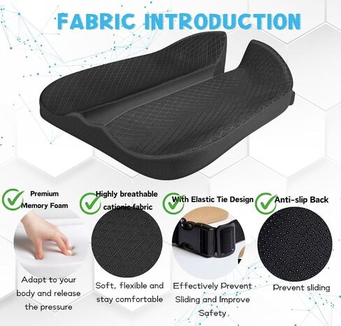 Large Size Memory Foam Seat Cushion for Car and Truck - Long Length Chair Cushions for Sciatica Pain Relief, Comfort and Support, Ideal for Home, Office, or Wheelchair Use in Saudi Arabia