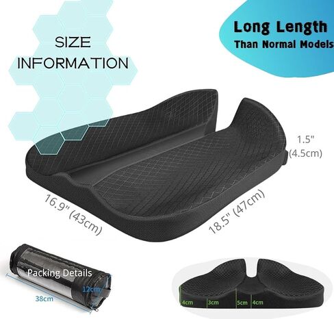 Large Size Memory Foam Seat Cushion for Car and Truck - Long Length Chair Cushions for Sciatica Pain Relief, Comfort and Support, Ideal for Home, Office, or Wheelchair Use in Saudi Arabia
