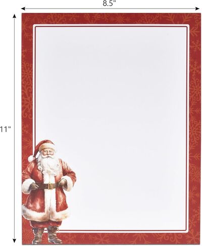 Gift Boutique - Christmas Stationery Paper Letterhead Sheets 100 Pack Holiday Xmas Winter Red Santa Claus Border Design For Writing Letter, Notes, Wedding Invitations & Printing Supplies 8.5" X 11" in Saudi Arabia