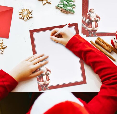 Gift Boutique - Christmas Stationery Paper Letterhead Sheets 100 Pack Holiday Xmas Winter Red Santa Claus Border Design For Writing Letter, Notes, Wedding Invitations & Printing Supplies 8.5" X 11" in Saudi Arabia