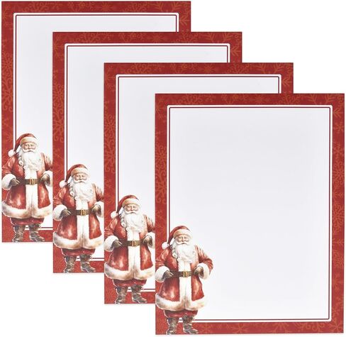Gift Boutique - Christmas Stationery Paper Letterhead Sheets 100 Pack Holiday Xmas Winter Red Santa Claus Border Design For Writing Letter, Notes, Wedding Invitations & Printing Supplies 8.5" X 11" in Saudi Arabia