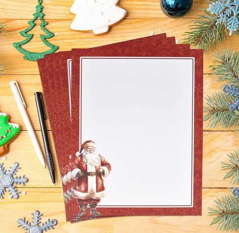 Gift Boutique - Christmas Stationery Paper Letterhead Sheets 100 Pack Holiday Xmas Winter Red Santa Claus Border Design For Writing Letter, Notes, Wedding Invitations & Printing Supplies 8.5" X 11" in Saudi Arabia