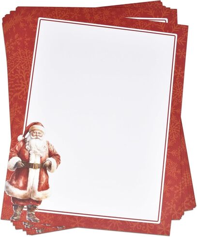 Gift Boutique - Christmas Stationery Paper Letterhead Sheets 100 Pack Holiday Xmas Winter Red Santa Claus Border Design For Writing Letter, Notes, Wedding Invitations & Printing Supplies 8.5" X 11" in Saudi Arabia