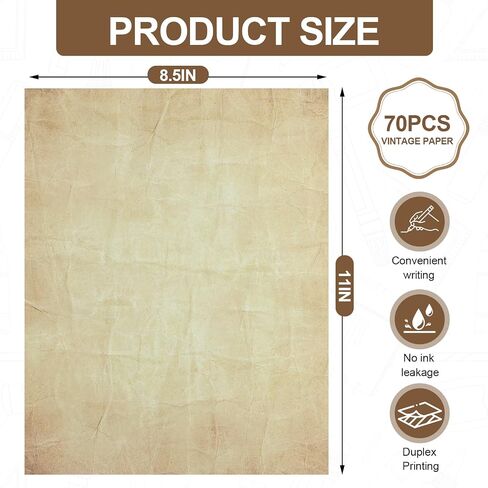Joyberg 70PCS Vintage Paper 8.5 x 11 in Parchment Paper for Writing Letter writing paper, Decorative Printer Paper for Invitation, Letter, Resume, Award, Diploma, Art, Craft, Certificate Antique Paper in Saudi Arabia