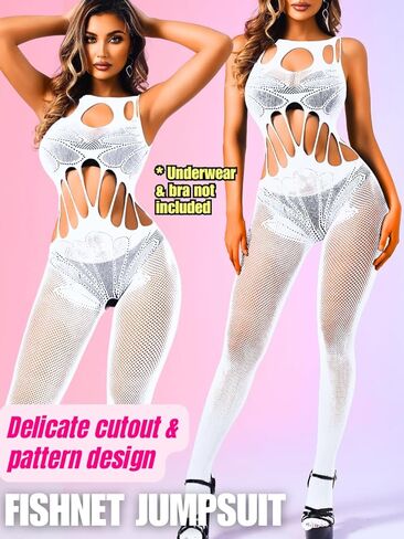 Fishnet Bodysuit,Sheer Mesh Cutout Backless Sexy Jumpsuit For Women,Plus Size Rave Outfit Exotic Dancewear in Kuwait