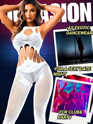 Fishnet Bodysuit,Sheer Mesh Cutout Backless Sexy Jumpsuit For Women,Plus Size Rave Outfit Exotic Dancewear in Kuwait