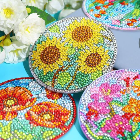 8 قطع من مجموعات قواعد الأكواب الفنية الماسية على شكل زهور، قواعد أكواب مطلية بالألماس مع مجموعة حامل مكونة من 8 قطع، مستلزمات الحرف الفنية لأكواب الشرب للبالغين لديكور المنزل وهدايا تدفئة المنزل غير قابلة للانزلاق 3.9 بوصة in Kuwait