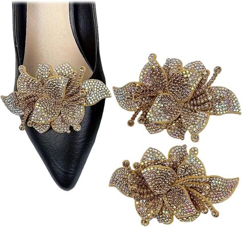 2Pcs Fabric Stereoscopic Flower 3.54*2.44inch Rhinestones Shoe Decoration Clip Shoe Decorative Accessories Metal Back Buckle Shoe Decoration Clips for Women Sandals High Heel Flat Wedding Party Daily Life in Kuwait