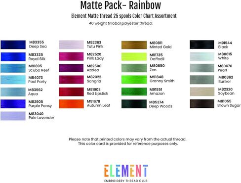 ELEMENT Rainbow Pack | Tray of 25 spools | Machine Embroidery Thread | 1000m Spool | 40wt | Matte | Compatible with Brother Babylock Janome Singer Pfaff Husqvarna Bernina Sewing Machines in Kuwait