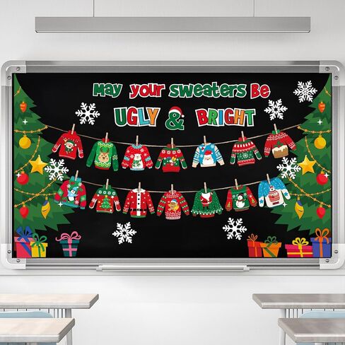 Pasimy 40 Pcs Christmas Bulletin Board Decorations Ugly Sweater Cutouts Christmas Tree Snowflake Sweater Classroom Bulletin Board Decor with Glue Points for Kids Students School Classroom Xmas Party in Saudi Arabia
