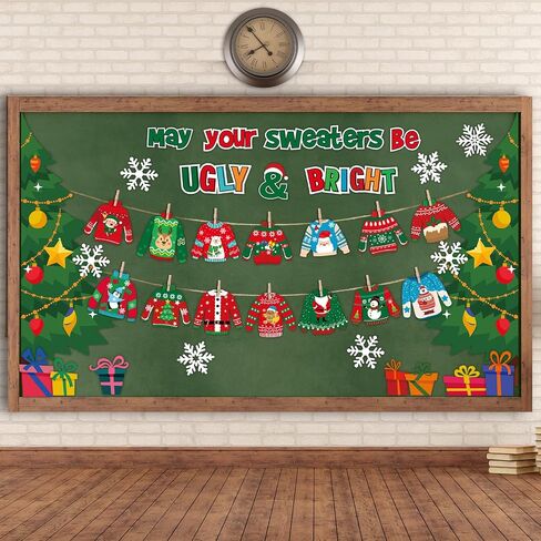 Pasimy 40 Pcs Christmas Bulletin Board Decorations Ugly Sweater Cutouts Christmas Tree Snowflake Sweater Classroom Bulletin Board Decor with Glue Points for Kids Students School Classroom Xmas Party in Saudi Arabia
