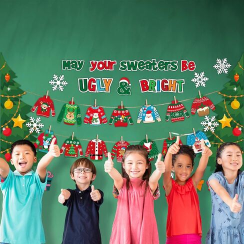 Pasimy 40 Pcs Christmas Bulletin Board Decorations Ugly Sweater Cutouts Christmas Tree Snowflake Sweater Classroom Bulletin Board Decor with Glue Points for Kids Students School Classroom Xmas Party in Saudi Arabia