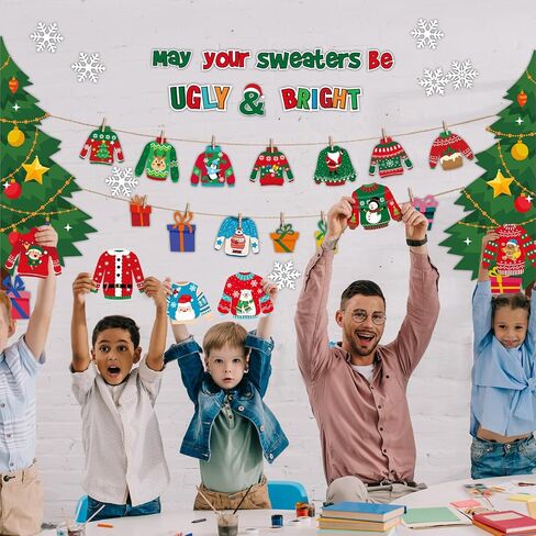 Pasimy 40 Pcs Christmas Bulletin Board Decorations Ugly Sweater Cutouts Christmas Tree Snowflake Sweater Classroom Bulletin Board Decor with Glue Points for Kids Students School Classroom Xmas Party in Saudi Arabia