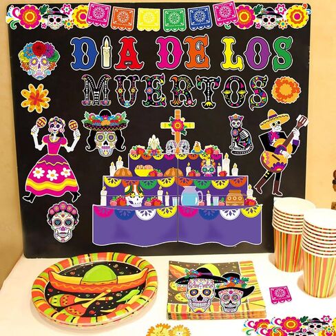 69 Pcs Dia De Los Muertos Bulletin Board Decoration Set,Halloween Day of The Dead Sugar Skull Patterned Paper Cutouts Blackboard Borders for Home School Classroom Chalkboard Wall Decor in Saudi Arabia