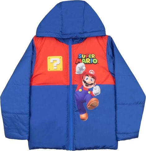 Nintendo Super Mario Bros Winter Jacket for Boys Mario Kart Graphic Print Boys Puffer Winter Coat for Big and Little Kids in Saudi Arabia