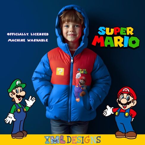 Nintendo Super Mario Bros Winter Jacket for Boys Mario Kart Graphic Print Boys Puffer Winter Coat for Big and Little Kids in Saudi Arabia