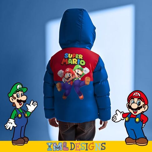 Nintendo Super Mario Bros Winter Jacket for Boys Mario Kart Graphic Print Boys Puffer Winter Coat for Big and Little Kids in Saudi Arabia