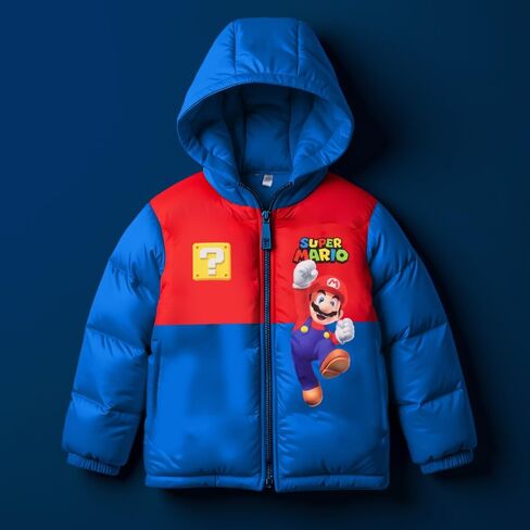 Nintendo Super Mario Bros Winter Jacket for Boys Mario Kart Graphic Print Boys Puffer Winter Coat for Big and Little Kids in Saudi Arabia