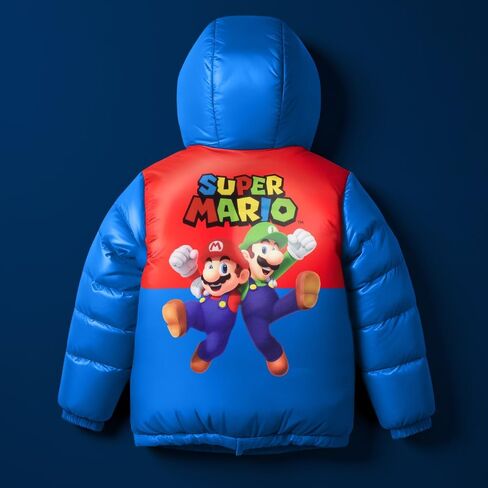 Nintendo Super Mario Bros Winter Jacket for Boys Mario Kart Graphic Print Boys Puffer Winter Coat for Big and Little Kids in Saudi Arabia