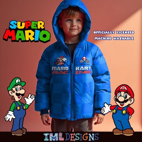 Nintendo Super Mario Bros Winter Jacket for Boys Mario Kart Graphic Print Boys Puffer Winter Coat for Big and Little Kids in Saudi Arabia