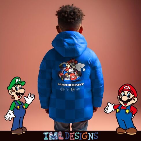 Nintendo Super Mario Bros Winter Jacket for Boys Mario Kart Graphic Print Boys Puffer Winter Coat for Big and Little Kids in Saudi Arabia