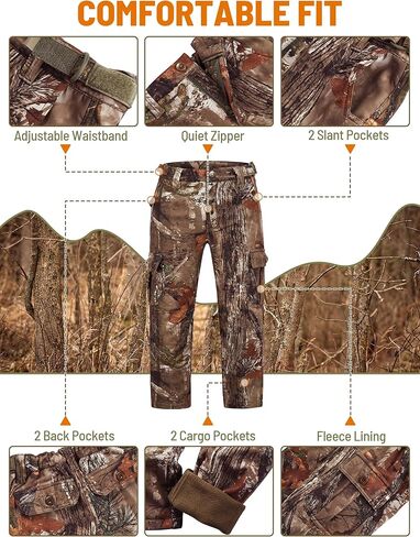 ملابس صيد مموهة للأطفال من NEW VIEW صامتة، سترة وسراويل صيد للشباب للشتاء البارد، معطف صيد مموه للأولاد والبنات (شجرة-M) in Kuwait