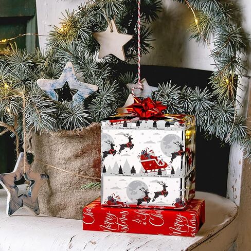 ورق تغليف عيد الميلاد القابل للعكس من MAYPLUSS - 17 بوصة × 33 قدمًا - سانتا كلوز الأحمر الإبداعي يركب مزلقة لتقديم الهدايا مع ورق تغليف هدايا الشتاء بتصميم رقائق معدنية لقضاء العطلات، رأس السنة الجديدة in Saudi Arabia