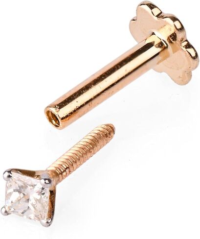 مسمار أنف من الألماس على شكل أميرة مع 6 مم ملولب داخليًا من الذهب الأصفر عيار 14 قيراط بالإضافة إلى خاتم لابريت مونرو in Kuwait