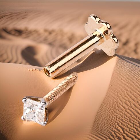 مسمار أنف من الألماس على شكل أميرة مع 6 مم ملولب داخليًا من الذهب الأصفر عيار 14 قيراط بالإضافة إلى خاتم لابريت مونرو in Kuwait