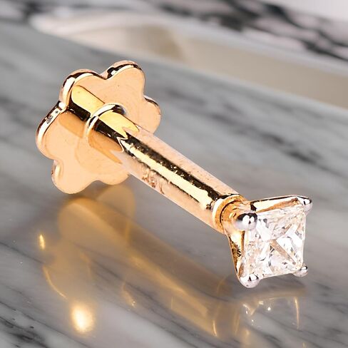 مسمار أنف من الألماس على شكل أميرة مع 6 مم ملولب داخليًا من الذهب الأصفر عيار 14 قيراط بالإضافة إلى خاتم لابريت مونرو in Kuwait